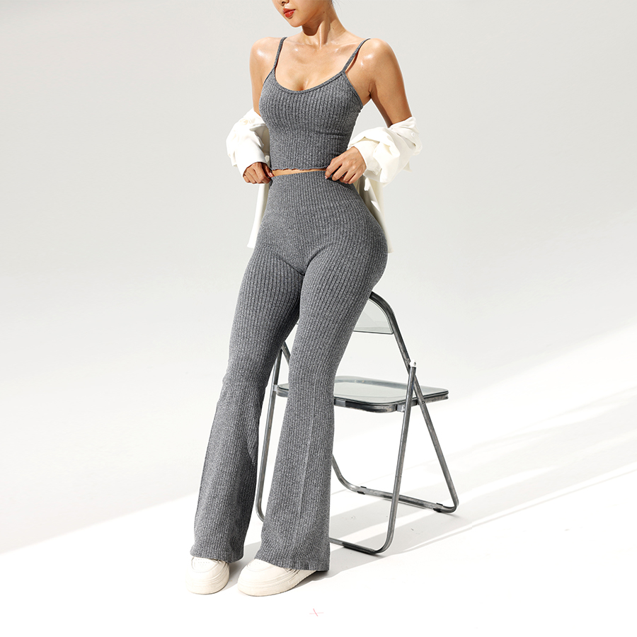 2pcs/set Seamless Flared Pants - Tank Top Ribbed 评论和价格