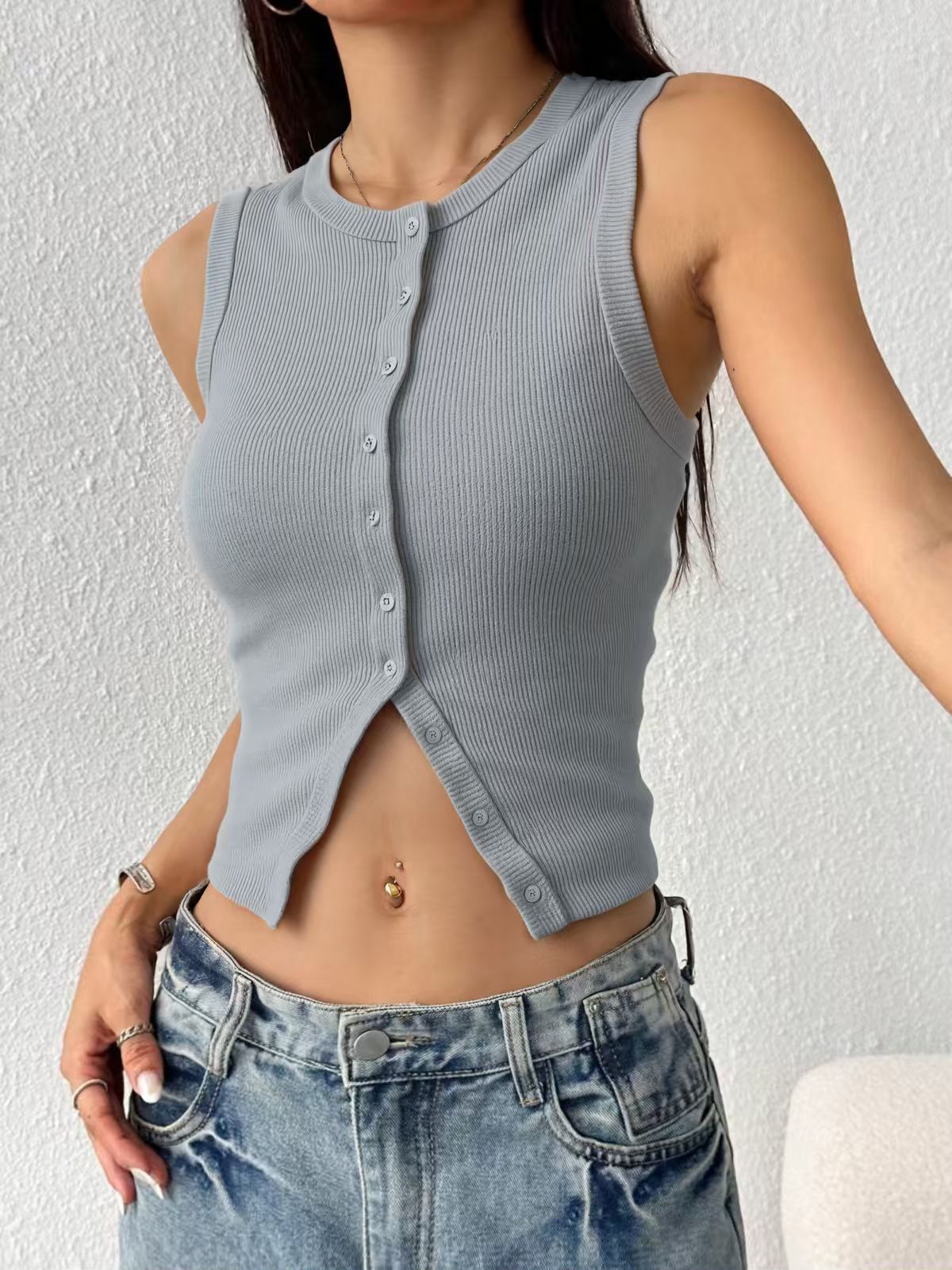 Women Ribbed Knit Sleeveless T - Tank Top Ribbed 评论和价格
