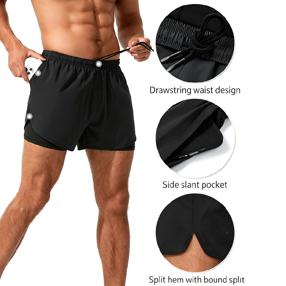 High-Waist 2-in-1 Running Shor - Compression Shorts Athletes 评论和价格